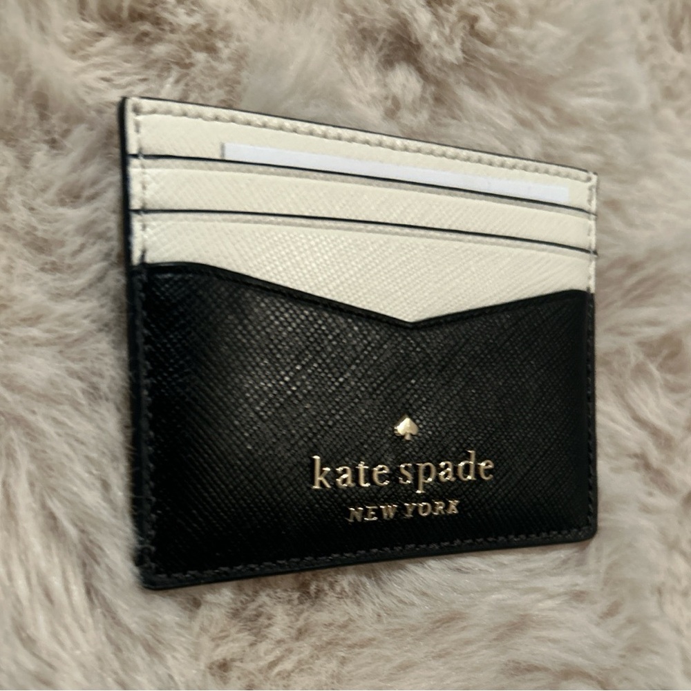 Kate Spade Staci Slim Color Block Card Holder Black and Cream NWT - Picture 1 of 5